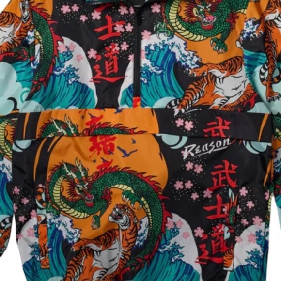 •Kanji• Japan Print Half Zip Pull Over Jacket - Picture 7 of 7